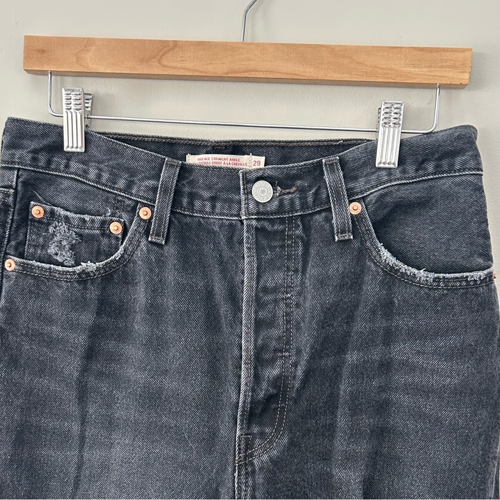 Levis Black Distressed Ribcage High Rise Straight Leg Streetwear Casual Jeans - Picture 7 of 7